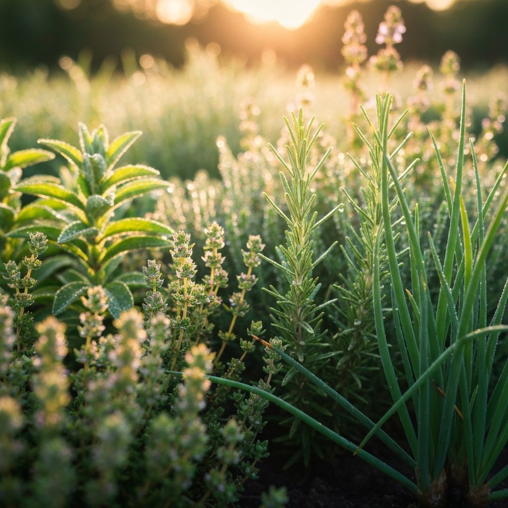 Frische Kräuter bei Sonnenaufgang